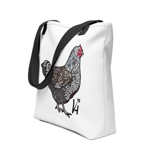 Wyandotte Chicken Polyester Tote Bag black handle 1/4 front view