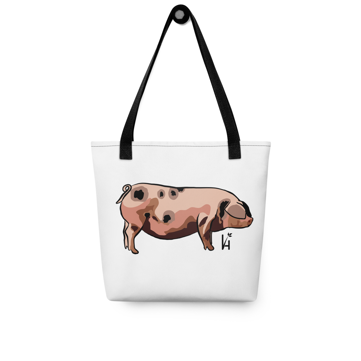 Old Spot Pig Polyester Tote Bag hanging on hook