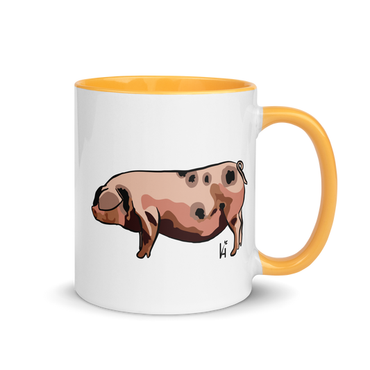 Old Spot Pig Ceramic Mug with Orange Accents