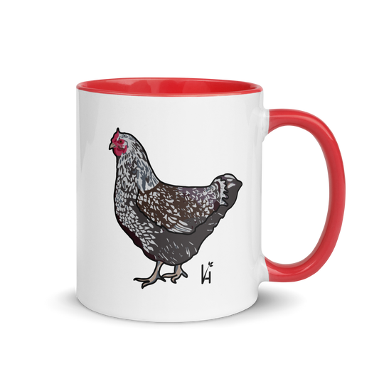 Wyandotte Chicken Ceramic Mug with Red Accents