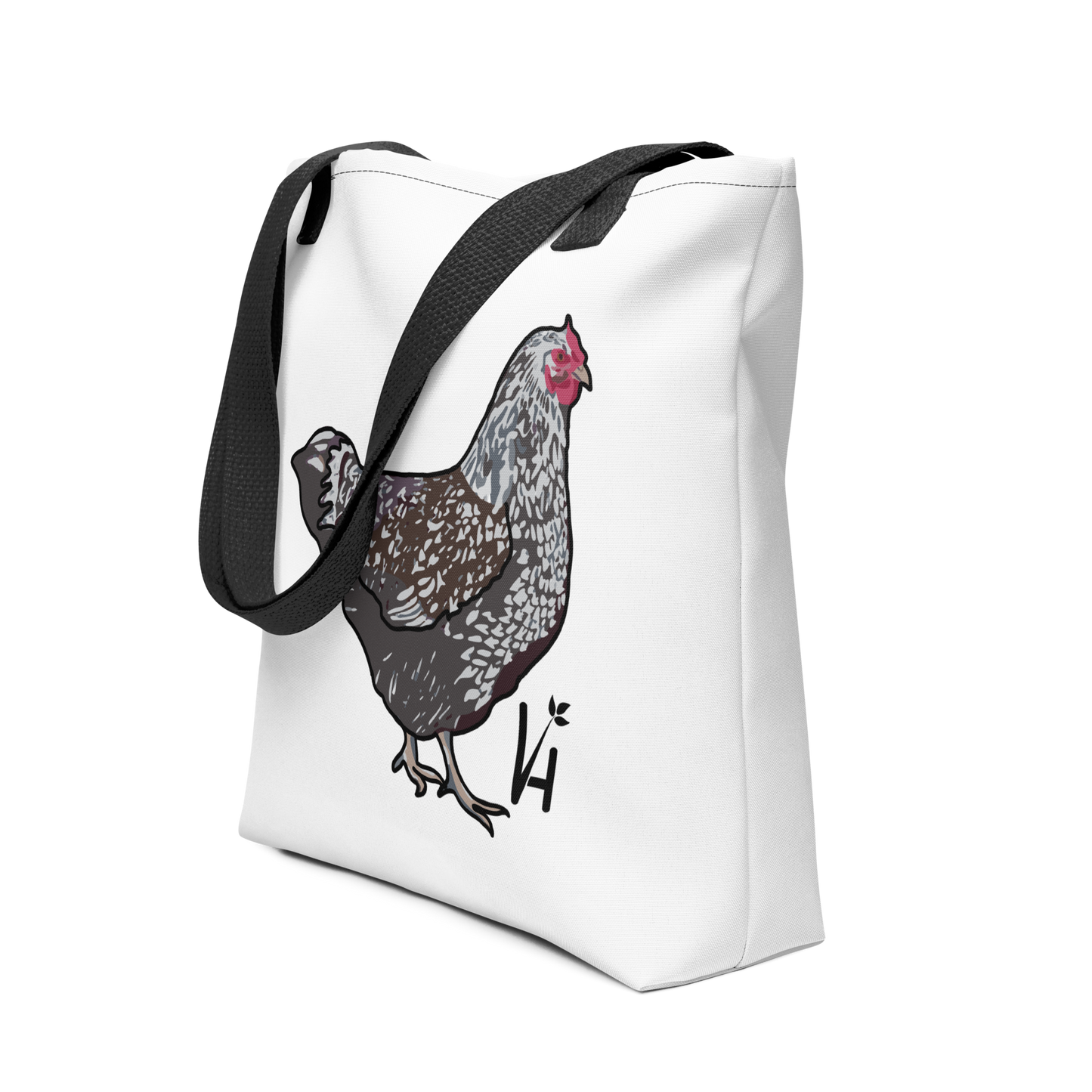 Wyandotte Chicken Polyester Tote Bag black handle 1/4 front view