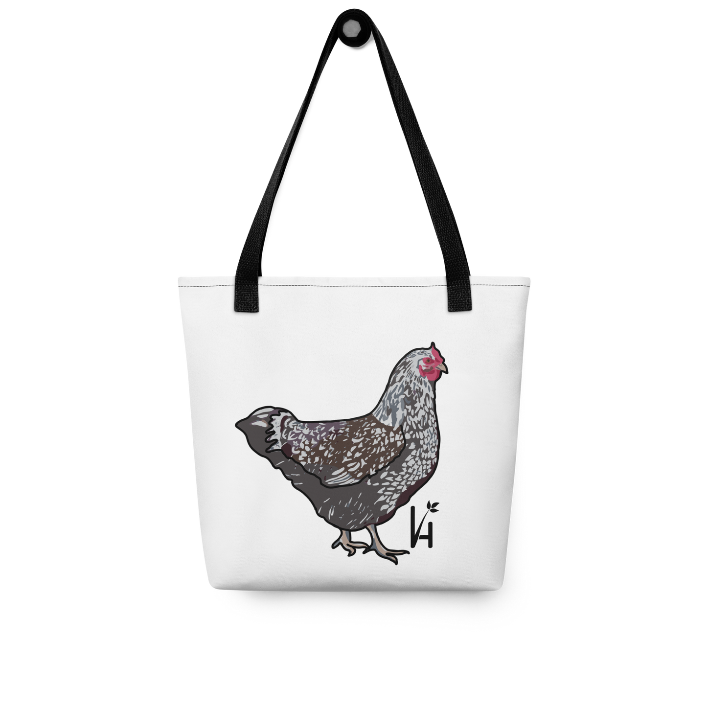 Wyandotte Chicken Polyester Tote Bag black handle hanging on hook