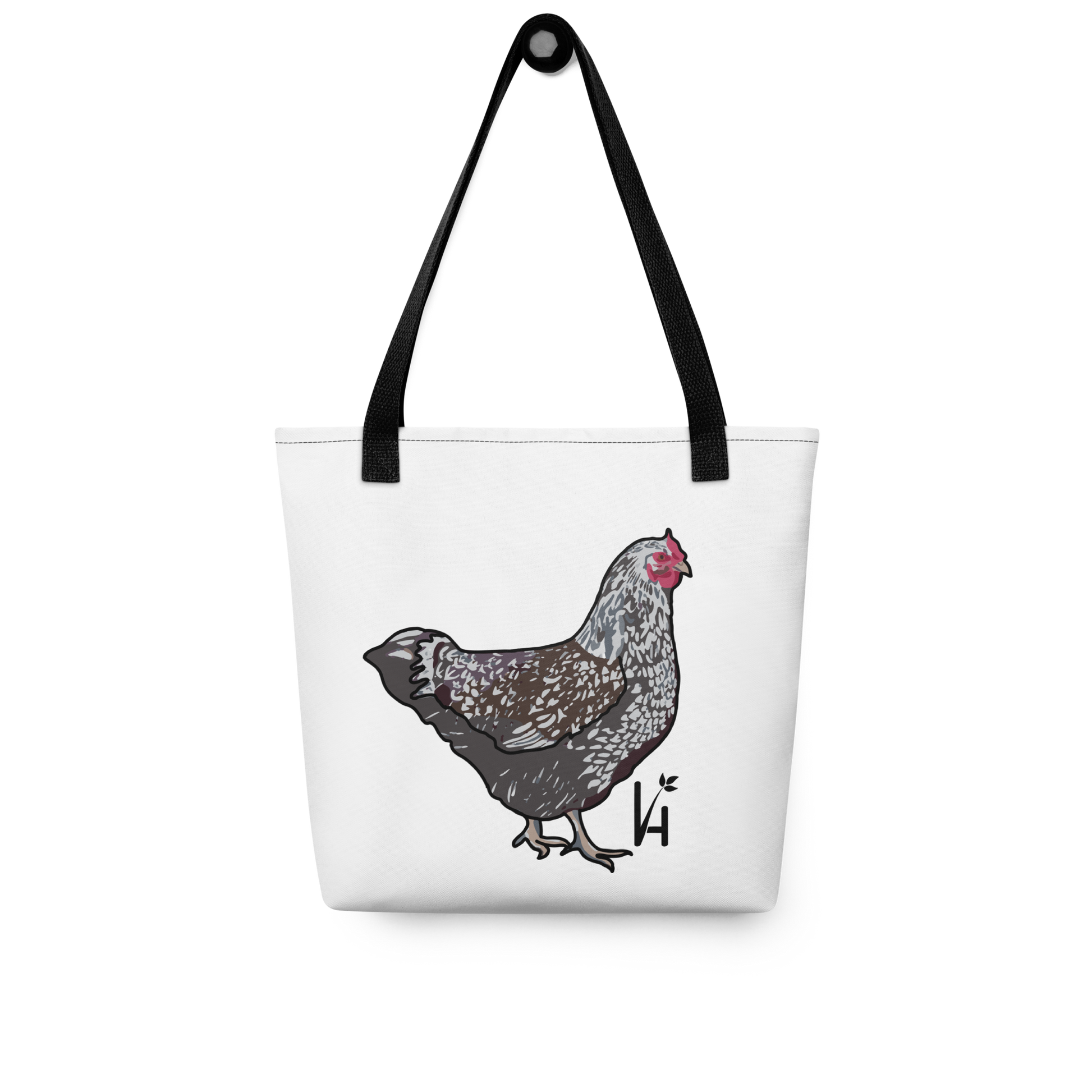 Wyandotte Chicken Polyester Tote Bag black handle hanging on hook