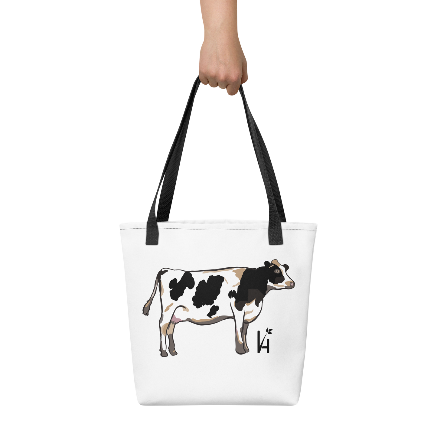 Holstein Cow Polyester Tote Bag hand holding bag