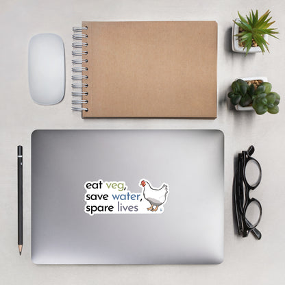 "Eat Veg, Save Water, Spare Lives" Broiler Chicken Bubble-free Sticker