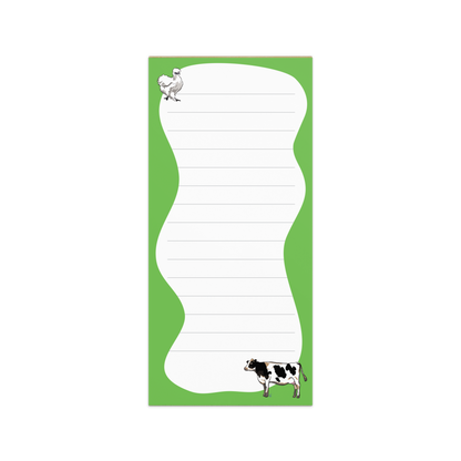 Silkie Chicken and Holstein Cow on Kelly Green with Lines Notepad