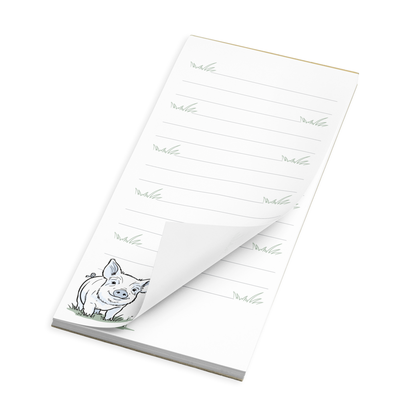 Friendly Pig with Grass Lines Notepad Iso view