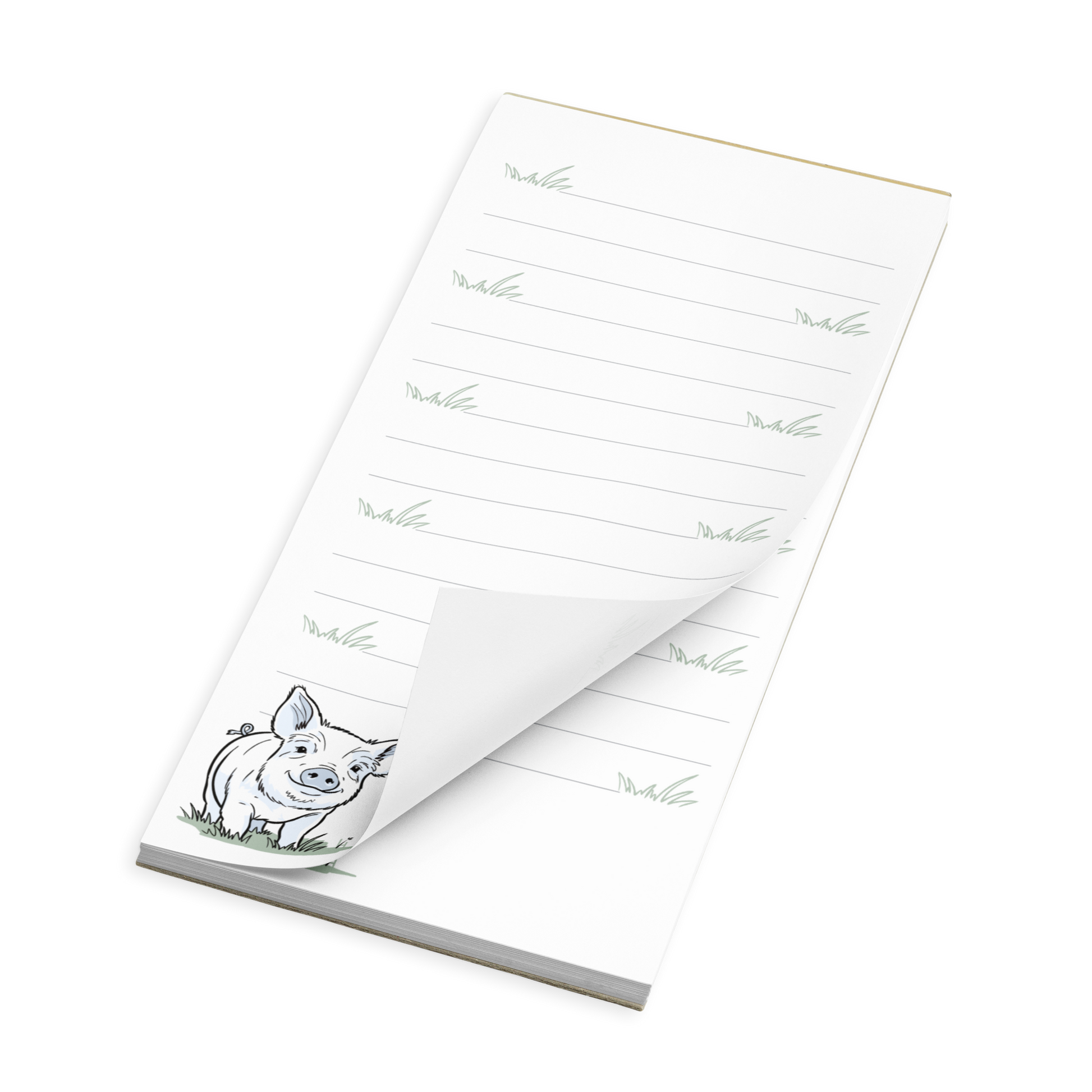 Friendly Pig with Grass Lines Notepad Iso view