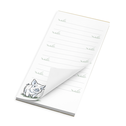 Friendly Pig with Grass Lines Notepad Iso view
