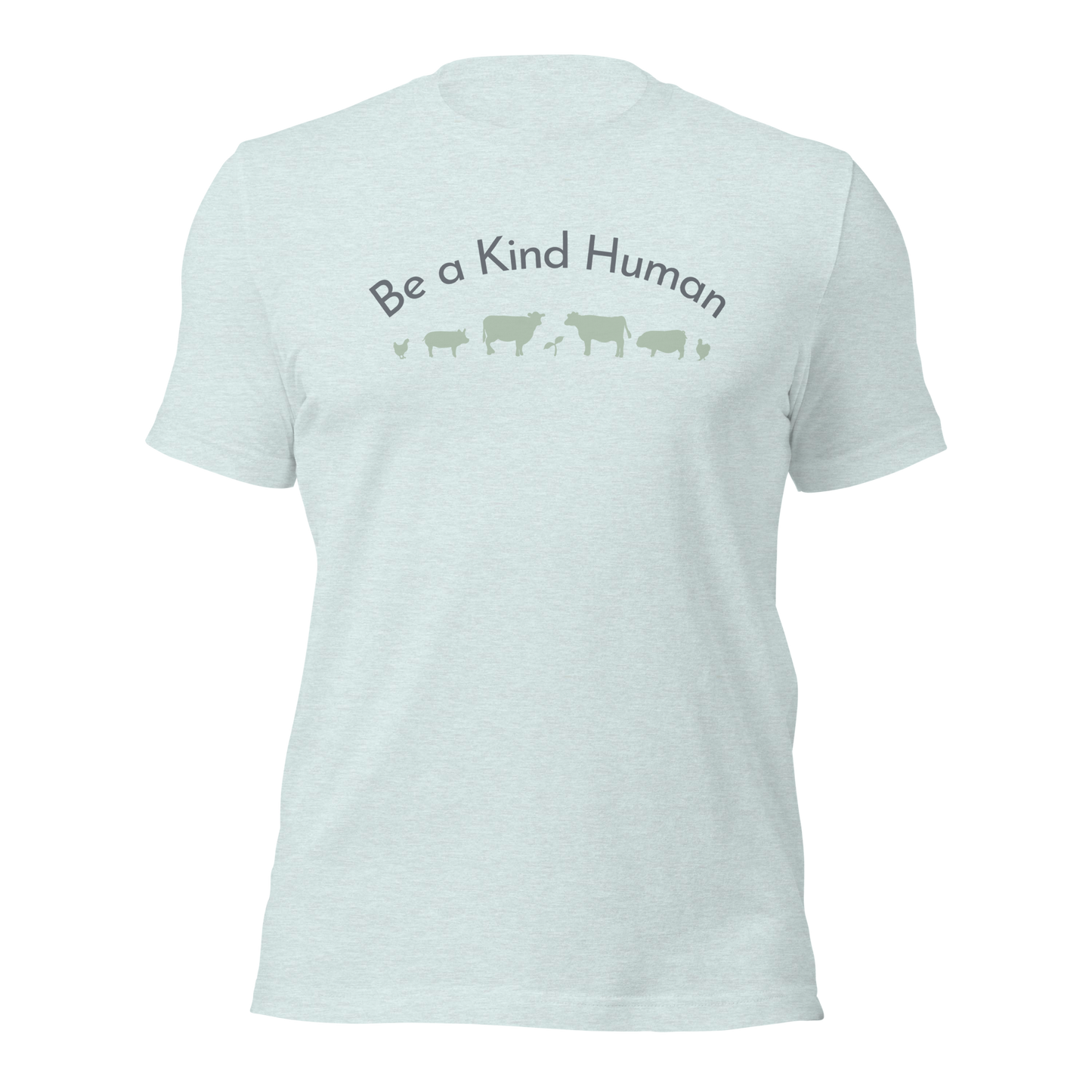 Be a Kind Human Heather Ice Blue w Green Silhouette