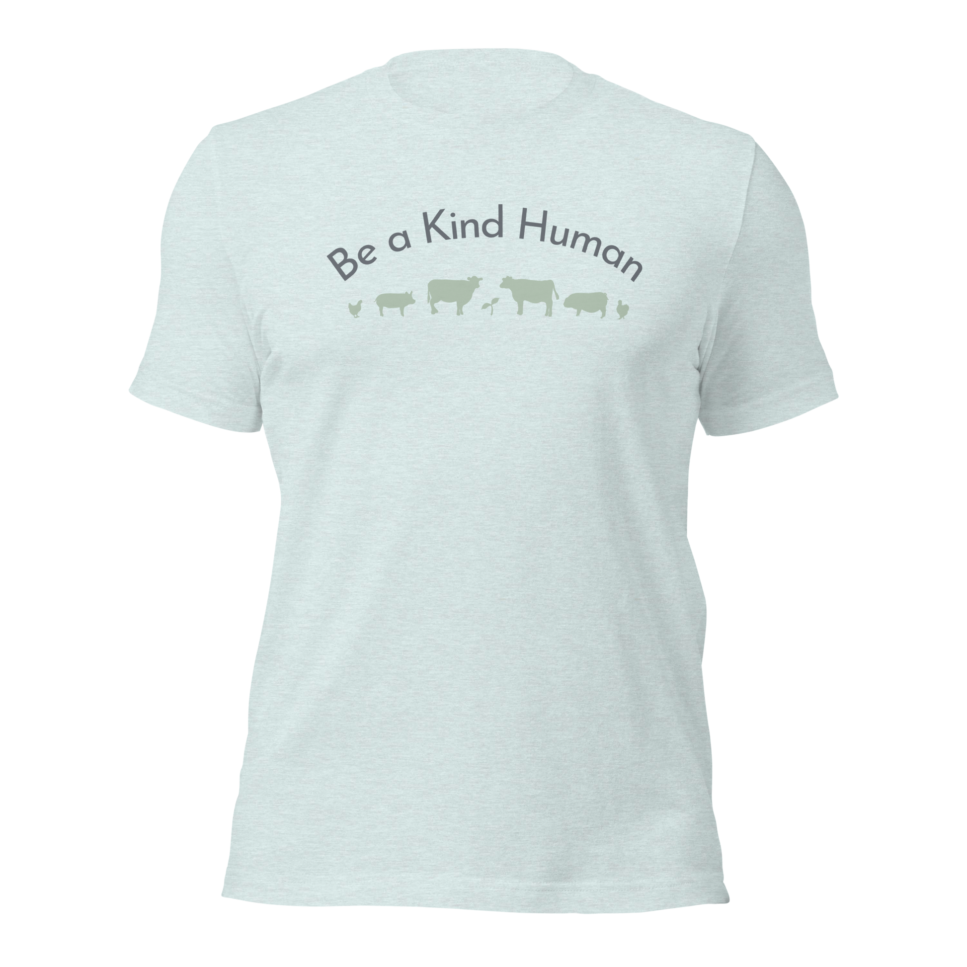 Be a Kind Human Heather Ice Blue w Green Silhouette