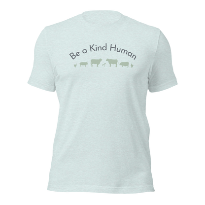 Be a Kind Human Heather Ice Blue w Green Silhouette