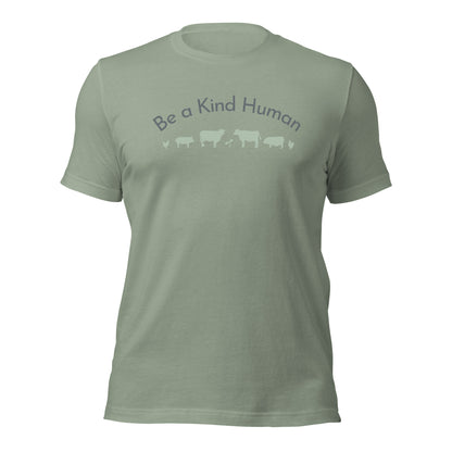 Be a Kind Human (Grey and Green Silhouette) Unisex t-shirt