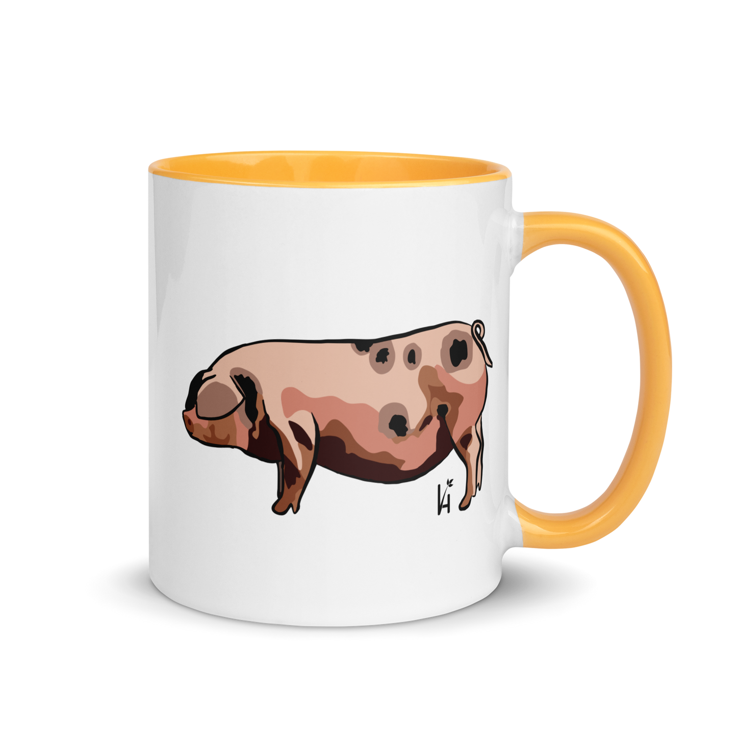 Old Spot Pig Ceramic Mug with Orange Accents